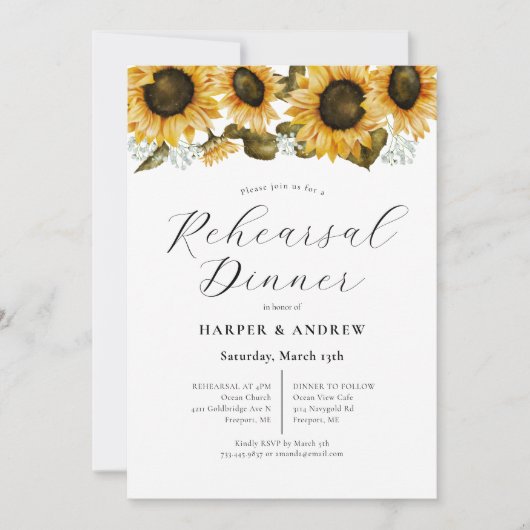 Gele zonnebloem Weduwrepeater Dinner Kaart (Voorkant)