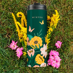  Gele Zonnebloem Wilde bloemen en Butterflies Thermosbeker