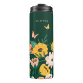  Gele Zonnebloem Wilde bloemen en Butterflies Thermosbeker (Voorkant)