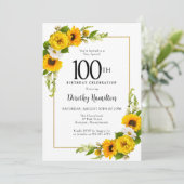 Gele Zonnebloem Witte Daisy Bloemen 100ste Verjaar Kaart (Staand voorkant)