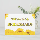 Gele zonnebloem zal je mijn bruidsmeisje zijn kaart (Staand voorkant)