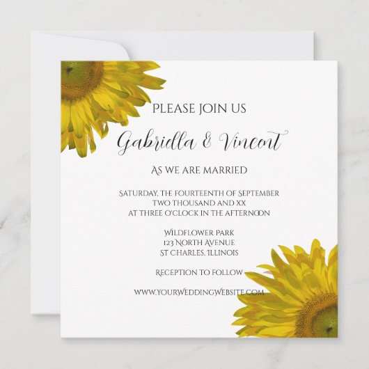 Gele Zonnebloem Zombruiloft Kaart (Voorkant)