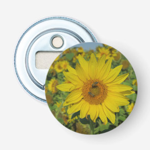gele zonnebloem zomer bloesem button flesopener