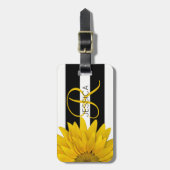 Gele zonnebloem Zwart-witte strepen Monogrammen Bagagelabel (Voorkant verticaal)