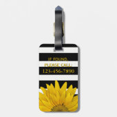 Gele zonnebloem Zwart-witte strepen Monogrammen Bagagelabel (Achterkant verticaal)