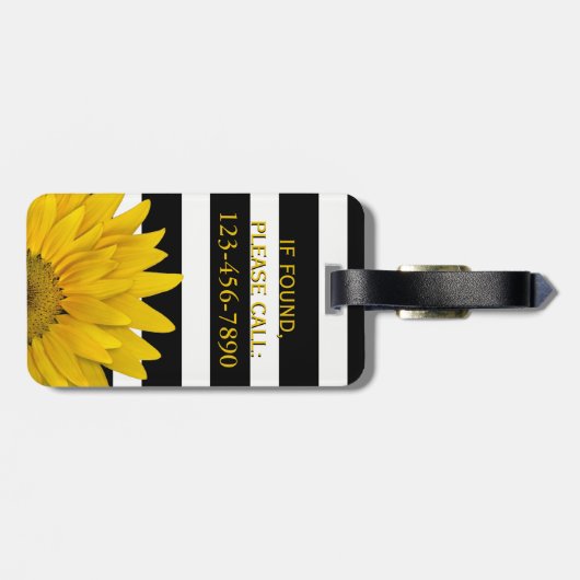 Gele zonnebloem Zwart-witte strepen Monogrammen Bagagelabel (Achterkant horizontaal)