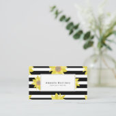 Gele Zonnebloem Zwart & Witte Strepen Visitekaartje (Staand voorkant)
