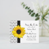 Gele zonnebloem Zwarte Polka Dots Save the Date (Staand voorkant)