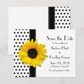 Gele zonnebloem Zwarte Polka Dots Save the Date (Voorkant / Achterkant)