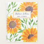 Gele zonnebloemen Aangepast Planner<br><div class="desc">Zonnebloemen brengen vreugde! Geniet dus van het plannen van je jaar met deze heldere zonnegele zonnebloempitoelplanner. De gele waterverf zonnebloemen en groene bladeren bevinden zich op een witte achtergrond en je kunt deze planner aanpassen met jouw naam en het jaar. Oorspronkelijke Waterverf © Michele Davies.</div>