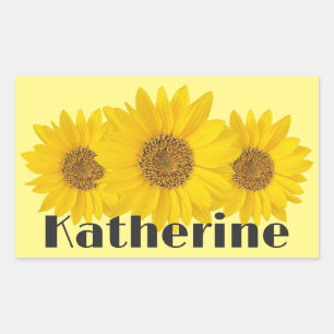 Gele Zonnebloemen Aangepaste naam Rechthoekige Sticker