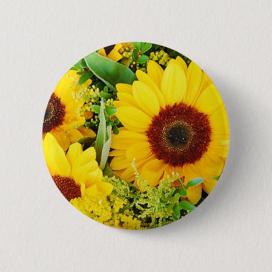 Gele zonnebloemen afdrukken ronde button 5,7 cm (Voorkant)