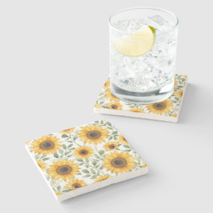 Gele Zonnebloemen Aquarel Bloem Schilderij Stenen Onderzetter