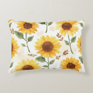 Gele Zonnebloemen Aquarel Bloemrijke Whimsical Accent Kussen