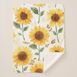 Gele zonnebloemen aquarel bloemrijke whimwhams sherpa deken