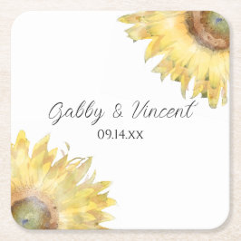 Gele Zonnebloemen Aquarel Bruiloft Kartonnen Onderzetters