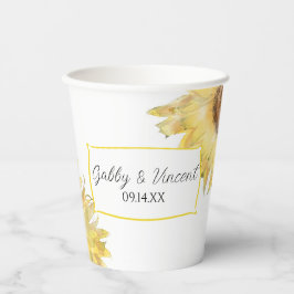 Gele Zonnebloemen Aquarel Bruiloft Papieren Bekers