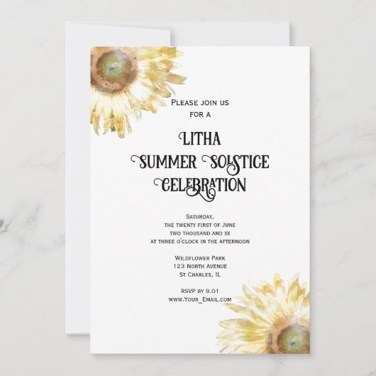 Gele zonnebloemen aquarel litho zomerzonnewende kaart (Voorkant)