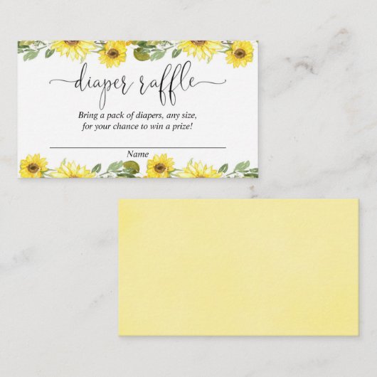 Gele zonnebloemen baby shower luierkaarten informatiekaartje (Voorkant / Achterkant)