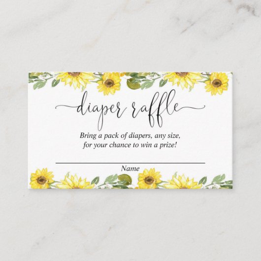 Gele zonnebloemen baby shower luierkaarten informatiekaartje (Voorkant)