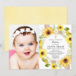 Gele zonnebloemen baptisme waterverf foto kaart