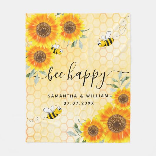 Gele zonnebloemen bijen, bijtend bruiloft fleece deken (Voorkant)