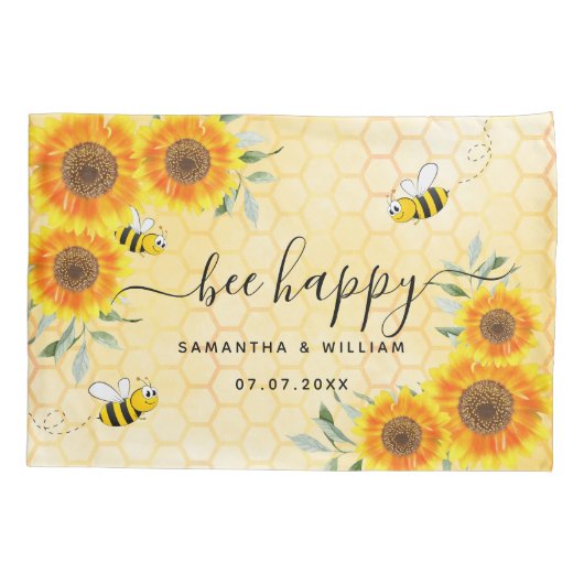 Gele zonnebloemen bijen, bijtend bruiloft kussensloop (Achterkant)