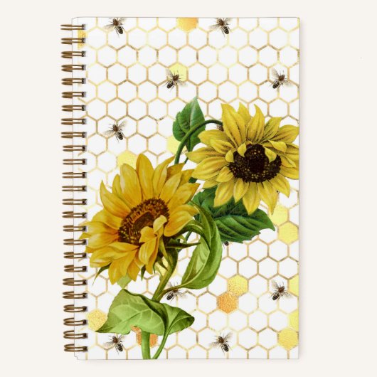  Gele Zonnebloemen Bijen Honeycomb Notitieboek (Voorkant)