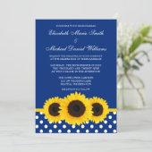 Gele zonnebloemen Blauw en Witte Polka Dot Wedding Kaart (Staand voorkant)