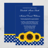 Gele zonnebloemen Blauw en Witte Polka Dot Wedding Kaart (Voorkant / Achterkant)