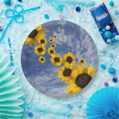 Gele zonnebloemen blauwe hemel papieren bordje (Feest)
