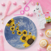 Gele zonnebloemen blauwe hemel papieren bordje (Feest)