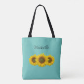 Gele Zonnebloemen Blauwgroen Groen Gepersonaliseer Tote Bag (Achterkant)