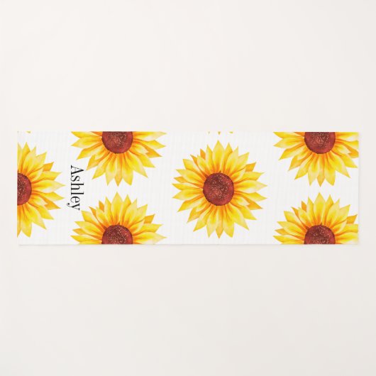 Gele Zonnebloemen Bloemen Patroon Wit Yogamat (Voorkant (horizontaal))