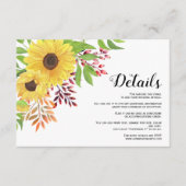 Gele zonnebloemen bloemenherfst bruiloft details informatiekaartje (Voorkant)
