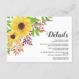 Gele zonnebloemen bloemenherfst bruiloft details informatiekaartje