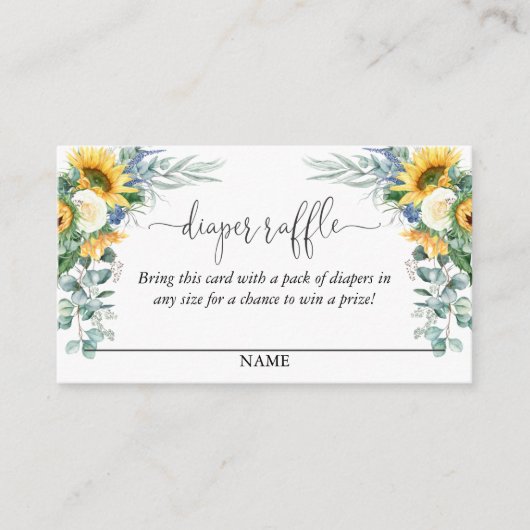 Gele Zonnebloemen Bloemenluier Raffle Script Tekst Informatiekaartje (Voorkant)