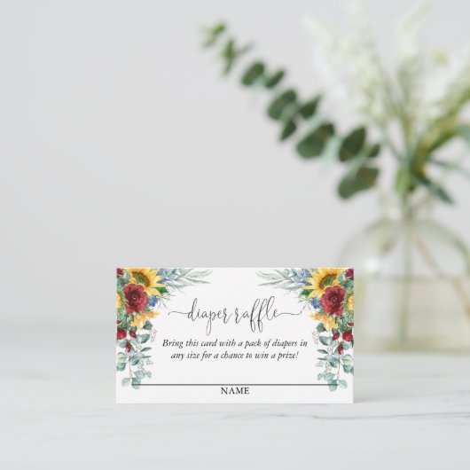 Gele Zonnebloemen Bloemenluier Raffle Script Tekst Informatiekaartje (Staand voorkant)