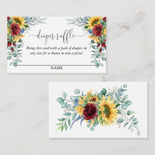 Gele Zonnebloemen Bloemenluier Raffle Script Tekst Informatiekaartje (Voorkant / Achterkant)