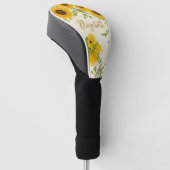 Gele Zonnebloemen Bloemstuk aangepaste naam dames Golfheadcover (Schuin)