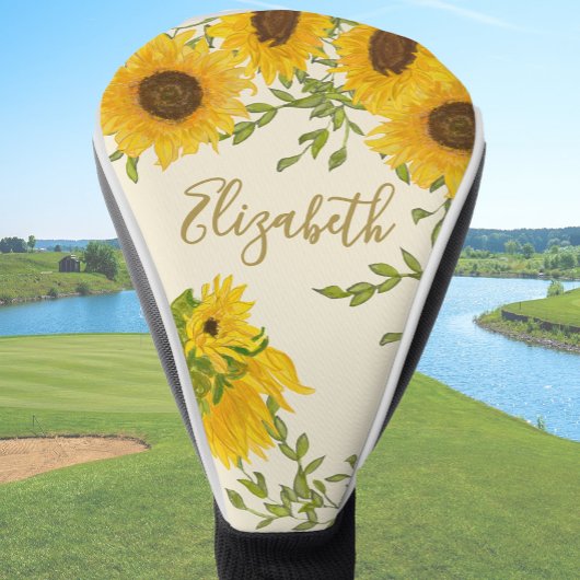 Gele Zonnebloemen Bloemstuk aangepaste naam dames Golfheadcover