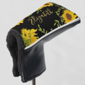 Gele Zonnebloemen Bloemstuk aangepaste naam dames Golfheadcover (3/4 voorkant)