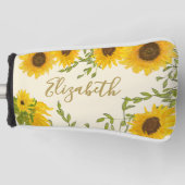 Gele Zonnebloemen Bloemstuk aangepaste naam dames Golfheadcover (Voorkant)