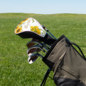 Gele zonnebloemen bloemstuk aangepaste naam dames golfheadcover (Insitu)