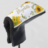 Gele Zonnebloemen Bloemstuk aangepaste naam dames Golfheadcover (3/4 voorkant)