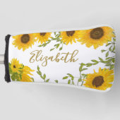 Gele Zonnebloemen Bloemstuk aangepaste naam dames Golfheadcover (Voorkant)
