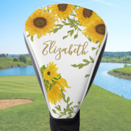 Gele Zonnebloemen Bloemstuk met eigen naam dames Golfheadcover