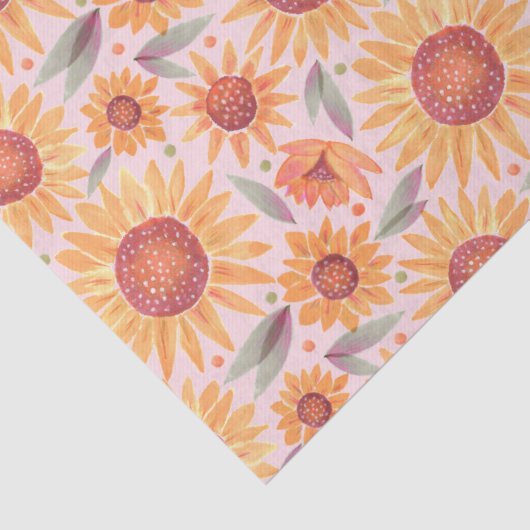 Gele zonnebloemen Blush Roze Waterverf Tissuepapier (Detail)