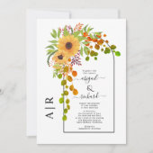 Gele zonnebloemen, boog en initialen worden bruilo kaart (Voorkant)