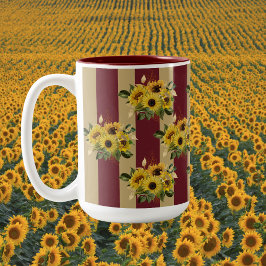 Gele zonnebloemen, Bourgogne en goudstaven Tweekleurige Koffiemok